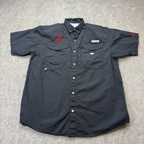 Alabama Crimson Tide Columbia PFG Bonehead Fishing Shirt Men M Black Short Slv - Picture 2 of 14